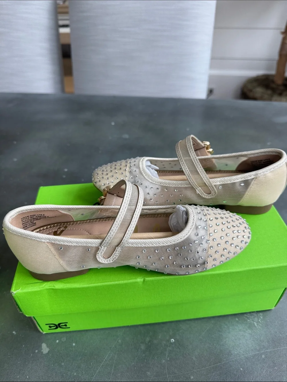 Sam Edelman Champagne Rhinestone Mary Jane Flats